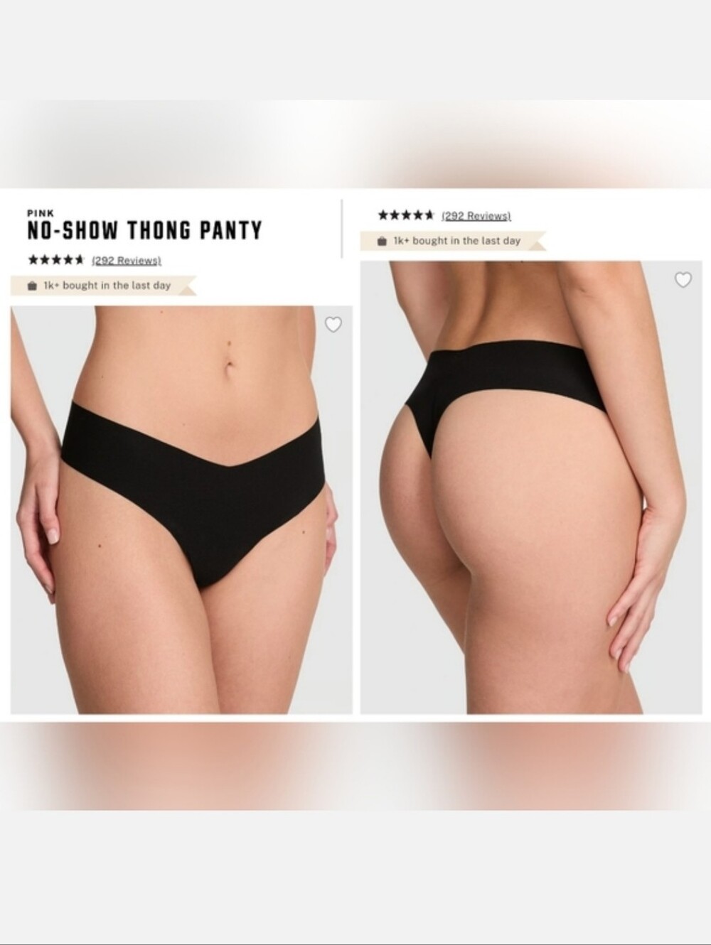 Victoria's secret pink BLACK no show VERY SEXY thong panty MEDIUM